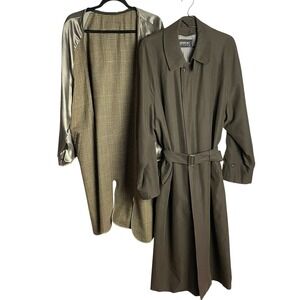 Vtg Newport Harbor Mens Trench Coat Size 38 Brown Detachable Glen Plaid Lining